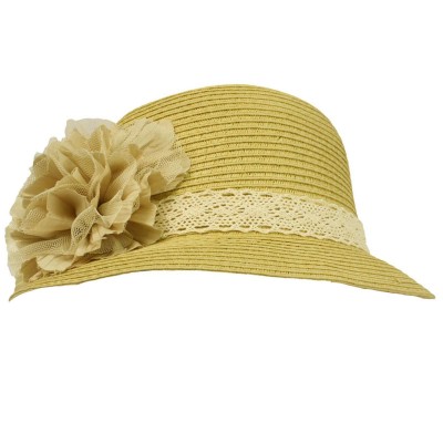 UPF 50+ Ladies Summer 2 Flowers Lace Cloche Bell Bucket Sun Hat Cap 57cm Natural  eb-26254141
